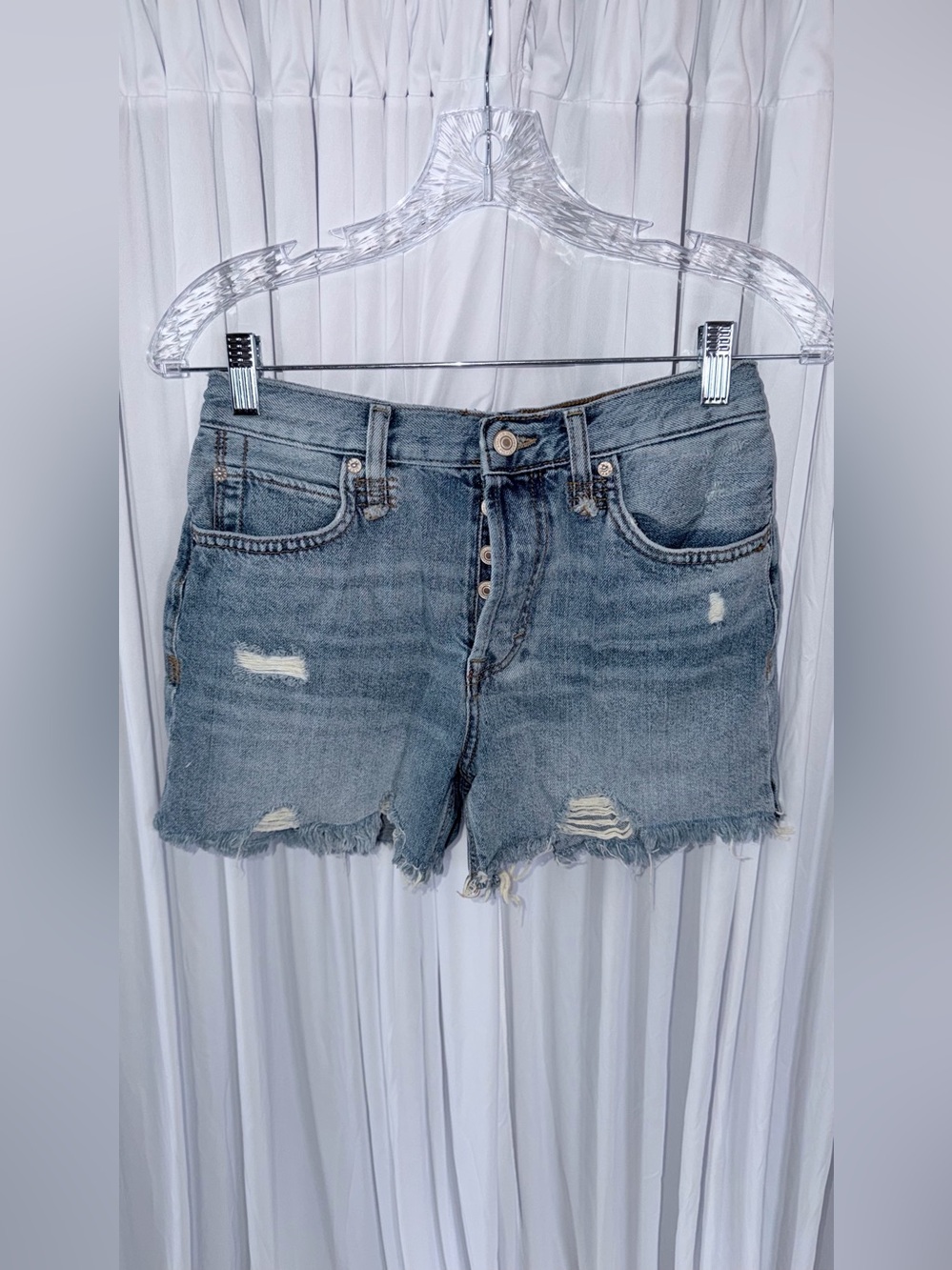 We The Free/ Free People Distressed Light Blue Denim Shorts